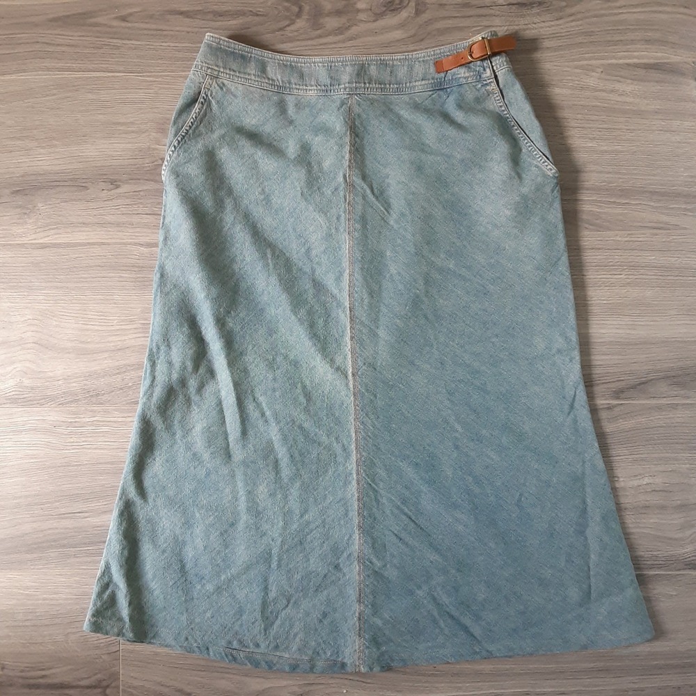 Ralph Lauren Jeans Co. Vintage 90s Sz 4 Denim Midi Skirt Leather Strap Closure - Picture 2 of 13